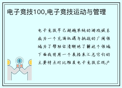 电子竞技100,电子竞技运动与管理